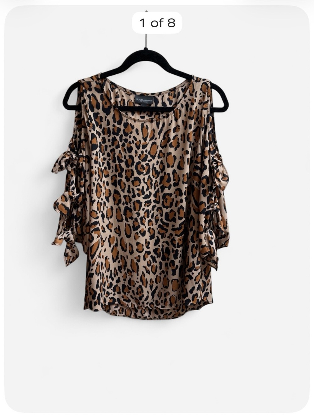 Bold Elements Leopard Print Cold Shoulder Tie Sleeve Blouse Large